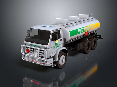 White Petroleum Tanker Truck With Green Yellow Stripes And Multiple Tanks 3d model