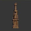 Carved Brown Sculptural Tower Structure With Textured Surface And Layered Sections