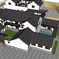 Traditional Chinese Ancient Architecture With Classic Roof Overhanging Eaves White Walls And Wooden Door