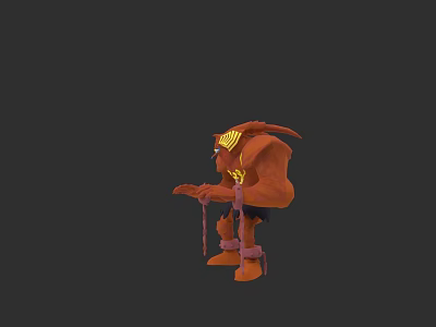 Orange Warrior Action Doll with Detailed Armor and Weapon in Standing Pose 3d model