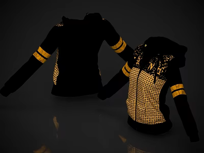 Black Hoodie With Yellow Striped Sleeves And Mesh Back Design For Casual Wear 3d model