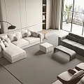 Modern Living Room Interior With Sofa Coffee Table Set Fireplace And City View 3d model