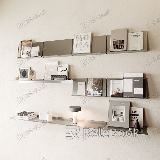 Middle Ancient Metal Bookshelf Decoration Rack Stainless Steel Storage Rack One-word Shelf Decoration Display Rack model