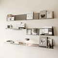 Minimalist Wall Mounted Bookshelf with Books Magazines Framed Art and Decorative Items in Neutral Tones