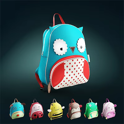 Cute Owl Shaped Kids Backpack With Blue Red White Polka Dot Design And Wheels 3d model Cute Owl Shaped Kids Backpack With Blue Red White Polka Dot Design And Wheels 3d model