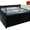 Black Commercial Display Counter With Glass Door And Metal Interior Shelves