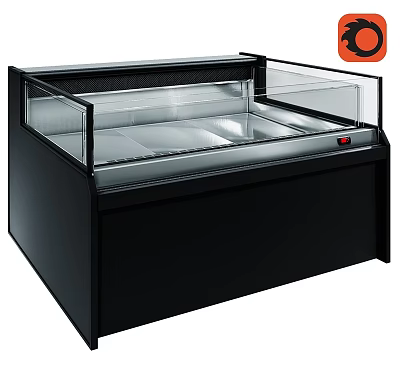 Black Commercial Display Counter With Glass Door And Metal Interior Shelves 3d model