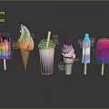 Assorted Colorful Ice Cream Popsicles Waffle Cones And Milkshake Sweet Treats