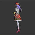 Festive 3D Female Character With Purple Hair Red Hat Green Bow And Red Plaid Skirt