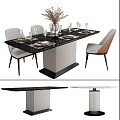 Modern Dining Table Set With Black Tabletop Gray Base Dining Chairs Dinnerware And Vase 3d model