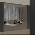 Modern Bay Window With Cushioned Seat Pillows Brown Bag And Small Lamp