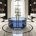 Luxury Modern Bathroom Interior Design With Freestanding Bathtub Double Vanities Arch Mirrors And Pendant Lights