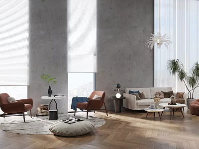 Modern Living Room Interior With Stylish Sofa And Coffee Table Set And Accent Chairs 3d model