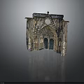 Historic Gothic Architecture Stone Entrance With Green Doors Pointed Arch And Carved Details