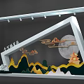 Ancient Town Memory Event Entrance With Traditional Buildings Moon And Mountain Design