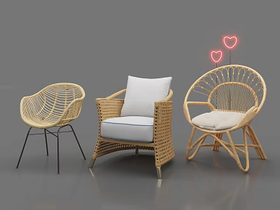 Stylish Wicker Leisure Chairs with Different Back Designs Soft Cushions and Sturdy Legs 3d model
