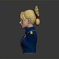 Woman with Blonde Spiky Hair in Blue Uniform with Yellow Epaulets Gold Tassel Bust Sculpture