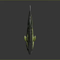 Green And Yellow Fish 3D Model On Dark Background With Reflection Effect