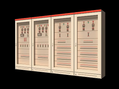Industrial Control Cabinets With Red Top And Multiple Instrument Panels 3d model