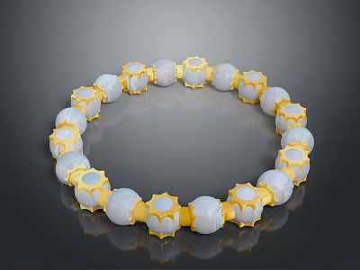 Stylish Bracelet With White Beads And Star Shaped Golden Decorative Elements 3d model