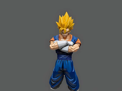 Game And Movie Character Super Saiyan With Blonde Spiky Hair Blue Outfit Crossed Arms Pose 3d model