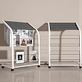 Two White Bookshelves With Metal Frames And Wheels For Multiple Shelves 3d model