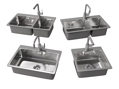 Stainless Steel Kitchen Sink Collection With Double Bowl Single Bowl And Faucet Designs 3d model