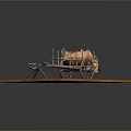 Traditional Roast Pig Cart Displayed On Wooden Platform With Roasted Pig Wheels And Metal Stand