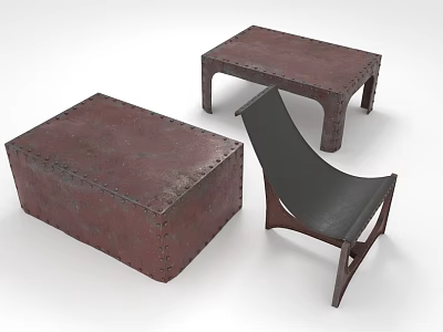 Red And Black Furniture Set With Square Storage Box Rectangular Table And Curved Back Chair 3d model