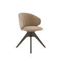 Modern Beige Upholstered Single Chair With Armrest And Wooden Tripod Base