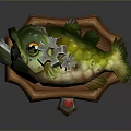 Mechanical Fish Model With Gears And Textured Body On Wooden Base