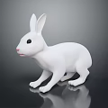 White Rabbit Figurine With Long Ears Black Eyes On Dark Reflective Surface