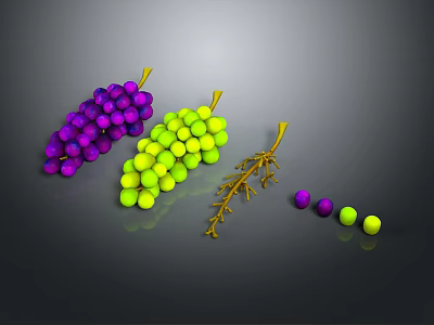 Fresh Purple And Green Grapes With Branches And Scattered Berries 3d model