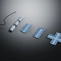 Precision Mechanical Components Including Cylindrical Rod Rectangular Plates Cross Shaped Part And Cable
