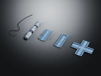 Precision Mechanical Components Including Cylindrical Rod Rectangular Plates Cross Shaped Part And Cable 3d model