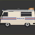 White Police Van With Orange Roof Light And Red Blue Stripes