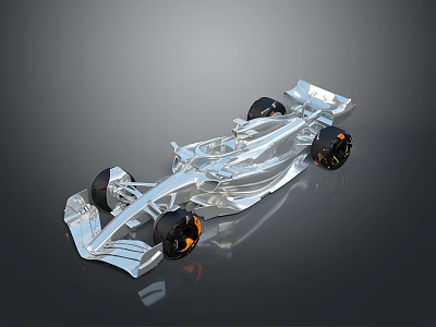 Silver F1 Race Car With Streamlined Design Black Tires And Frame Structure 3d model