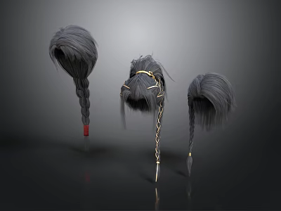 Stylish Gray Wigs With Different Braided Styles And Decorative Hair Accessories 3d model