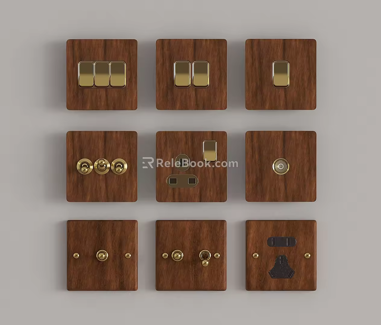 Quiet antique switch panel retro switch socket 3d model