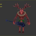 Red Skinned Man With Large Antlers Glowing Patterns And Chain Holding Flaming Staff