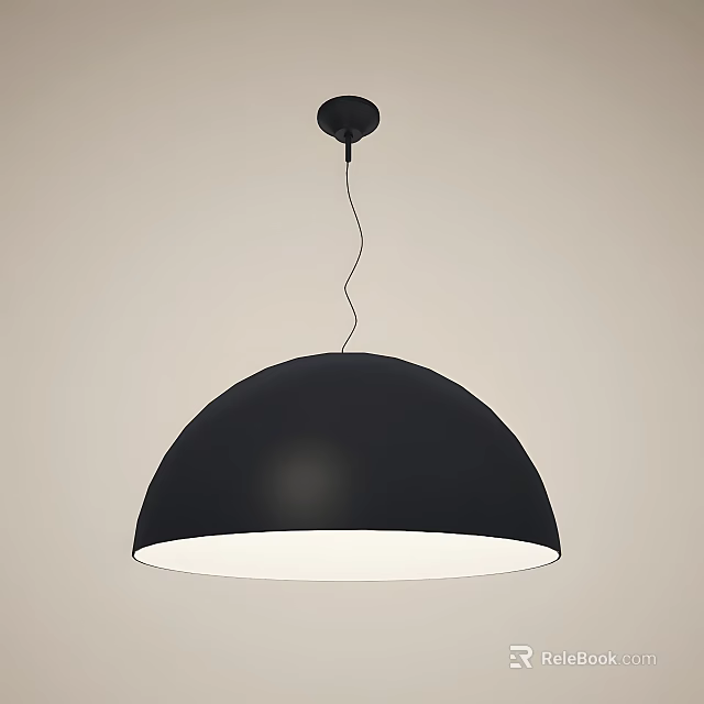 Black Dome Shaped Pendant Light With White Inner Shade For Modern Interior Spaces 3d model