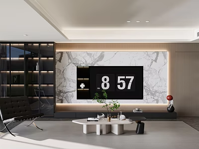 Modern Living Room Interior With Marble Accent Wall TV Sofa And Coffee Table 3d model