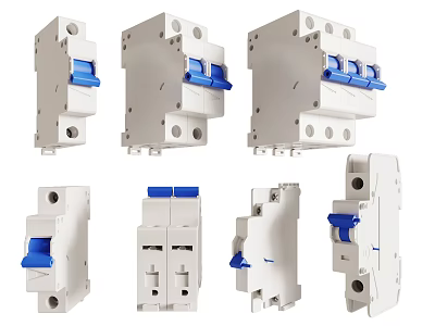 Industrial Circuit Breakers Multiple Types With Blue Handles And Sizes 3d model