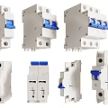 Industrial Circuit Breakers Multiple Types With Blue Handles And Sizes 3d model