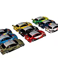 Colorful Racing Cars Displayed In Dark Background