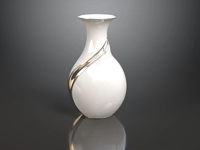 Elegant White Vase With Silver Decorative Band On Dark Background For Floral Arrangements 3d model
