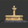 Light Colored Stone Fountain With Multi Tiered Structure Hexagonal Base And Green Circular Trim