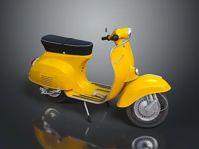 Yellow Classic Scooter With Black Leather Seat And Vintage Design Elements 3d model