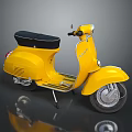 Yellow Classic Scooter With Black Leather Seat And Vintage Design Elements