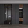 Modern Gray Wardrobe Interior Design With Glass Doors And Open Storage Shelves